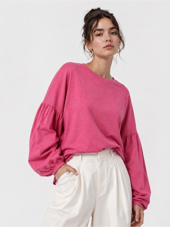 Nation LTD Tops - NWT Nation LA S Oversized Long Sleeve Crewneck Puffed Sleeves Gold Raw Modern